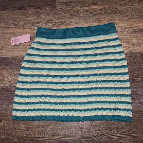 Wild Fabel Knit Teal Stripe Mini Skirt - Picture 6 of 6